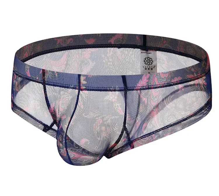 

Men's Bulge Mini Boxy Underwear Bohemian Print Sheer Mesh Boxer Briefs Gays Erotic U Convex Pouch See-Through Comfortable Trunks