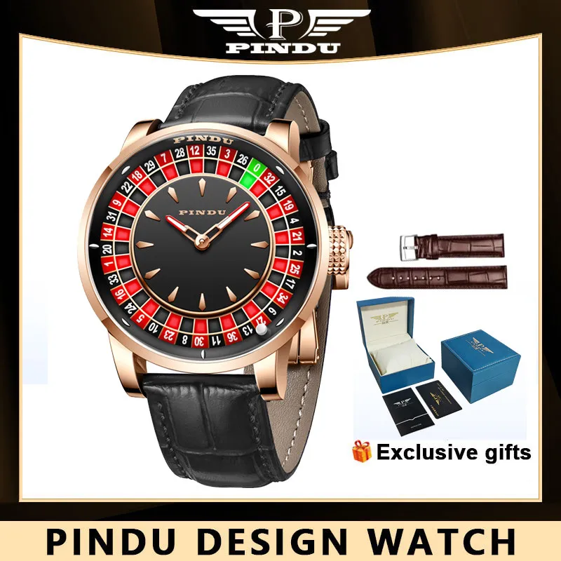 PINDU Design Men Wristwatches Top Brand Luxury Mechanical Watch Rotate Roulette Watch for Men NH35A Jacob Montre Homme Gift box