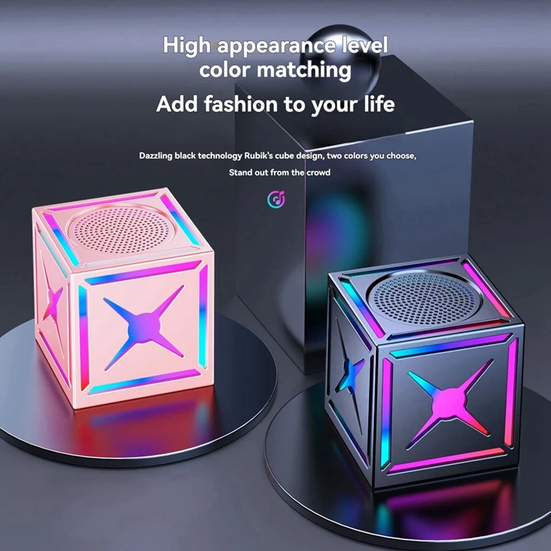 Mini alto-falante externo sem fio com luz colorida rgb woofer estéreo portátil subwoofer atmosfera bt caixa de som preto