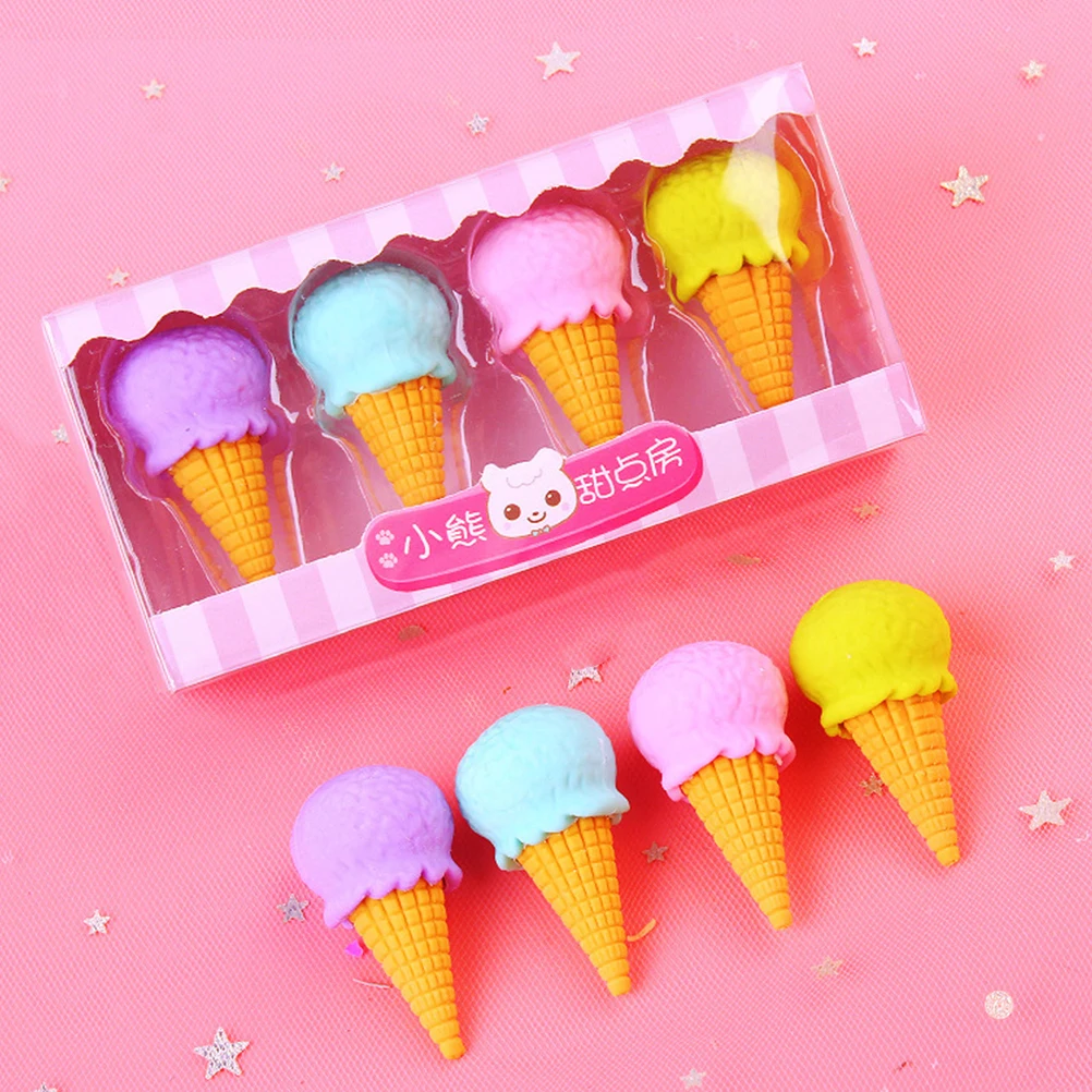 

12 Pcs Ice Cream Shaped Kids Erasers Wear Resistant Daily Use School Office Accessories Pencil Erasers Student Gift