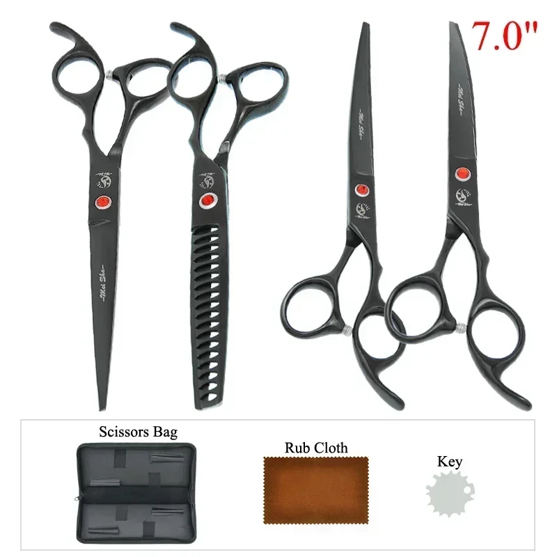 7.0 Inch Japanese Steel Dog Cat Straight Curved Cutting Scissors Set Pets Animals Grooming Shears Puppy Thinning Scissors B0027A