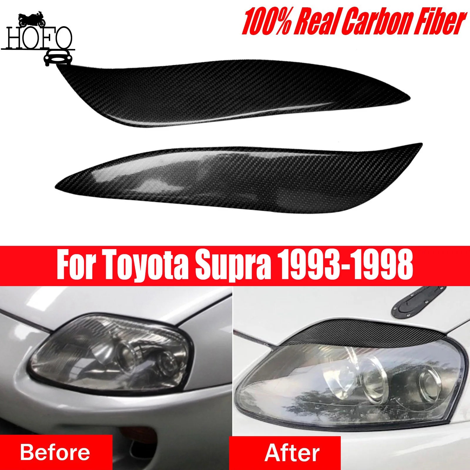 

Carbon Fiber Front Headlight Eyelids Eyebrow Trim Fit For Toyota Supra 1993-1998