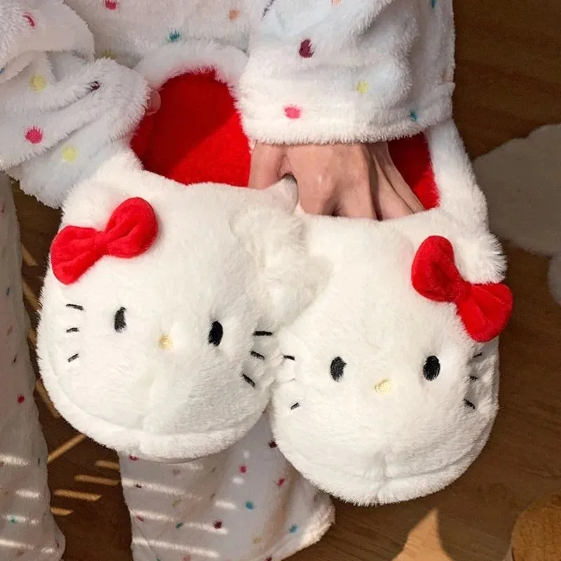 Sanrio Hello Kittys Kawaii Plush Slippers Cute Student Autumn Winter Bedroom Soft Padded Plush Bedroom Aldult Shoes Girls Xmas