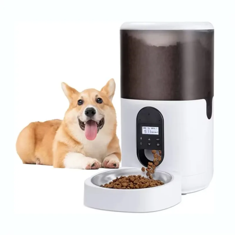 

STLF Smart Dog Food Dispenser for Cat Puppy Automatic with Stainless Steel Bowl App Control 10 Meal Plans per Day Plastic Materi