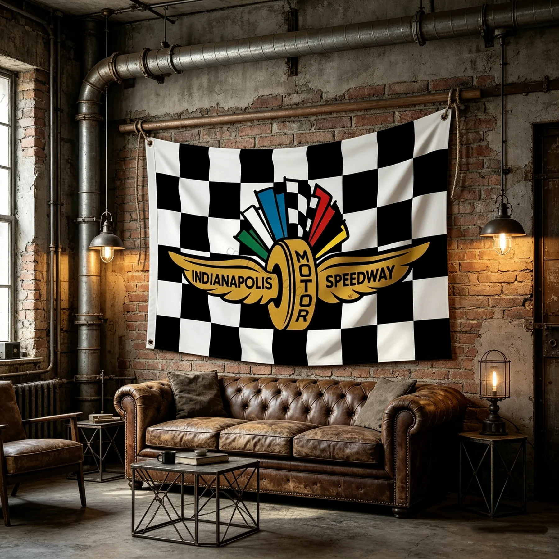 1PC Aesthetic Room Decor Tapestry Indianapolis Motor Speedway Flag Racing Checkered Banner Wing Wheel Backdrop Cloth Home Decor