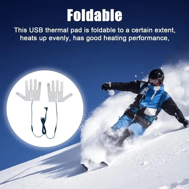 1Set Portable USB Heating Gloves Pads Winter Heated Gloves Pad Heater Warmer Heated Mitten Sheet Ski Gloves Heating Pad