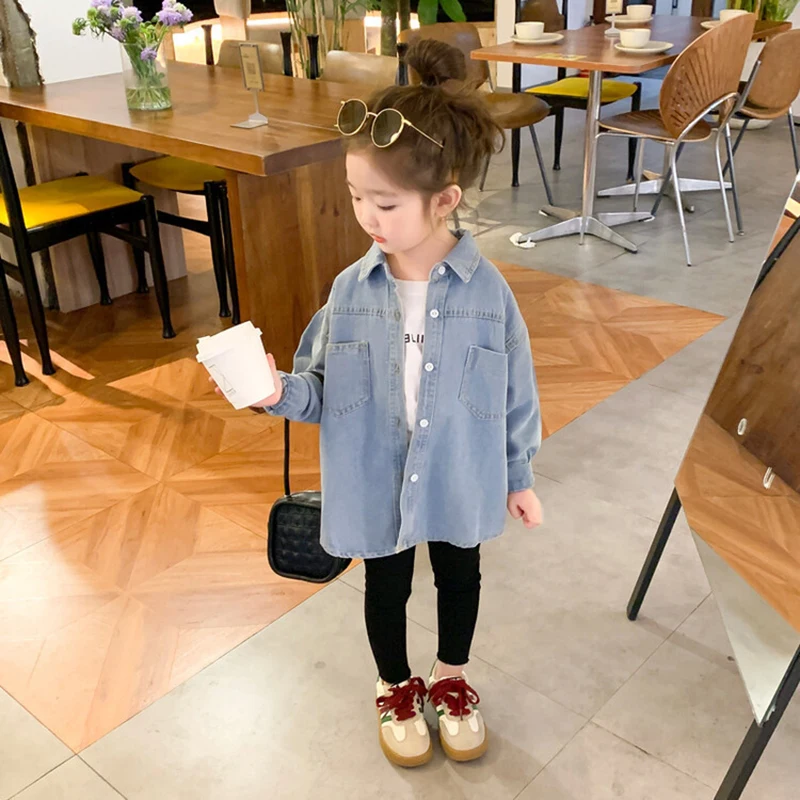 2024 New Fashion Korean Version Denim Jackets For Girls Coat Spring Summer Casual Kids Denim Shirts 2-12 Years Children Clothing