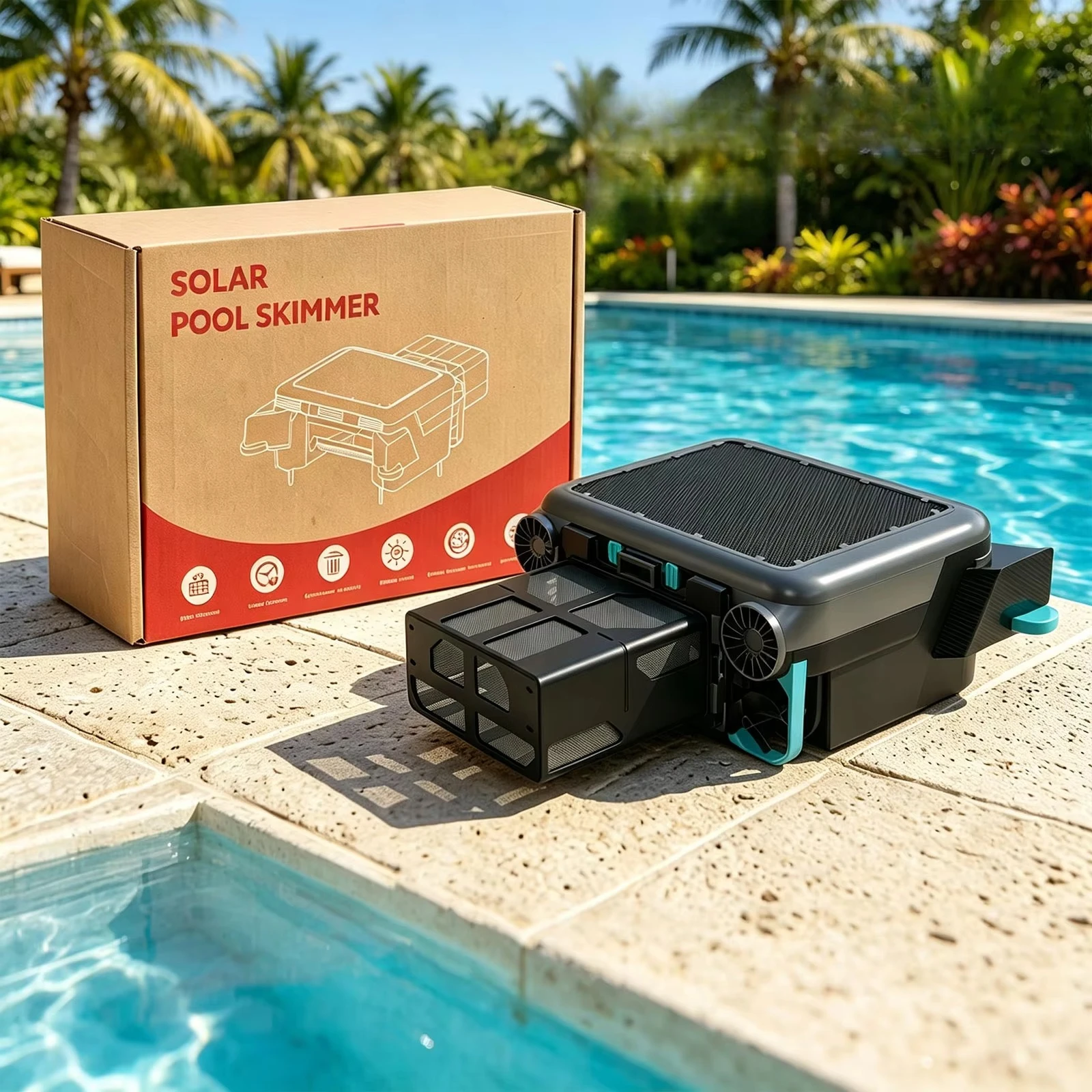 Solar automatic robot pool collector cleaner 24 hours continuous cleaning, rechargeable 5200mAh battery