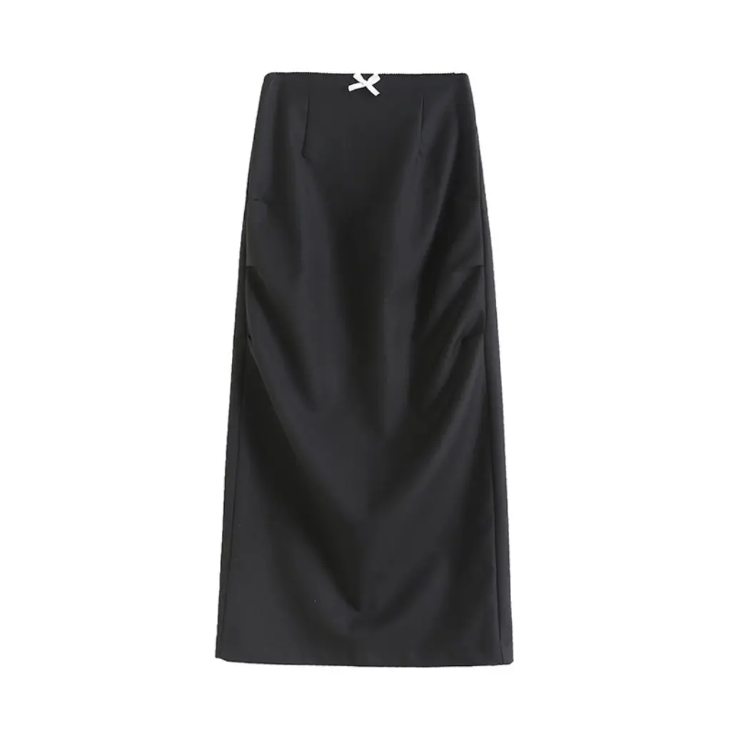 

Women's Black Lace Bow Sheath Skirt Straight Midi Autumn Winter Design Hot Girl Fashion Half Skirt