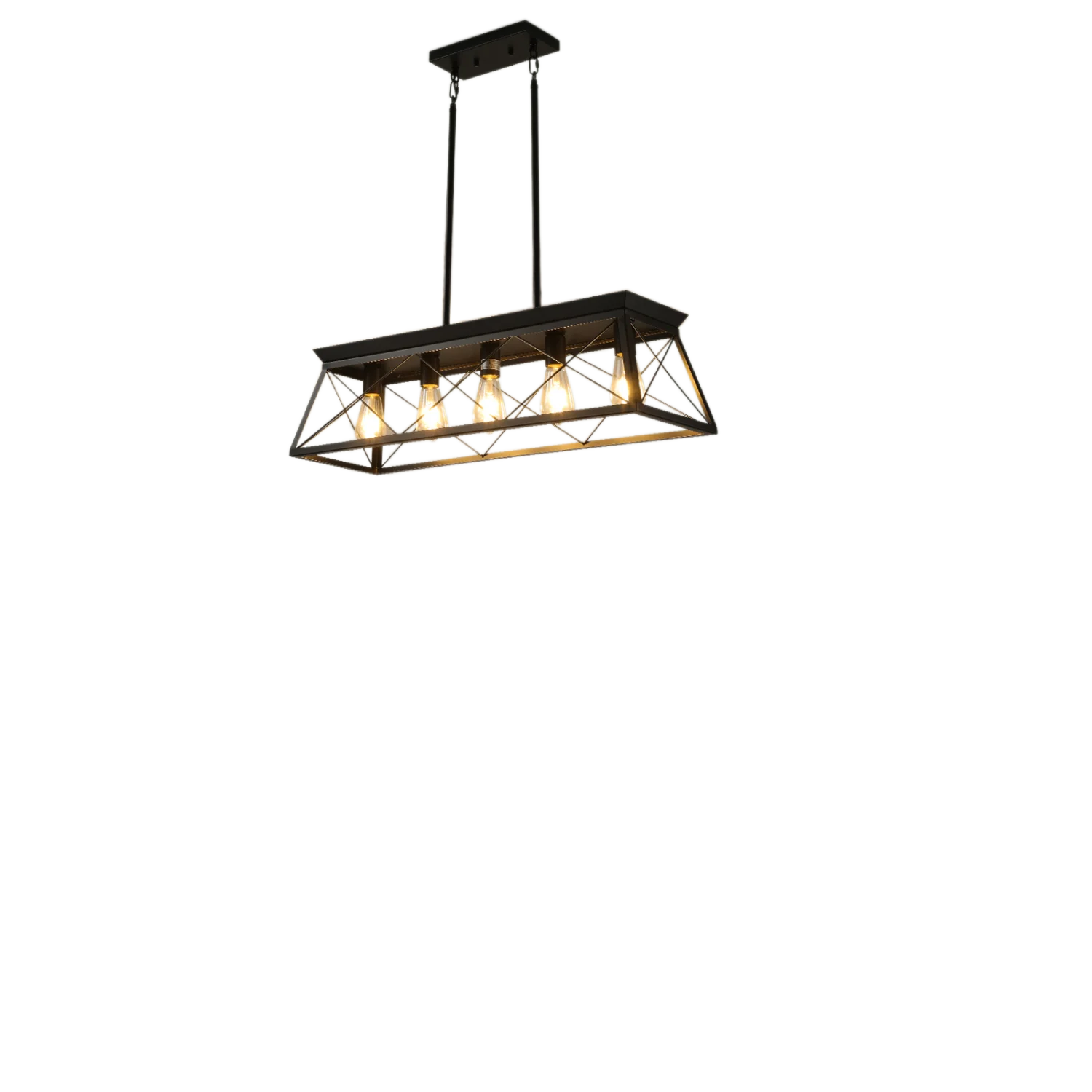 

5-Light Farmhouse Chandelier, Rustic Metal Pendant Lighting Fixture for Dining Room, Modern Rectangular Island Light for Kitchen