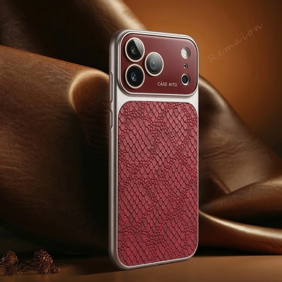 

Luxury Big Window Matte Phone Case For iPhone 17 Air 13 14 15 16 Pro Max Crocodile Leather Shockproof Len Camera Protector Cover
