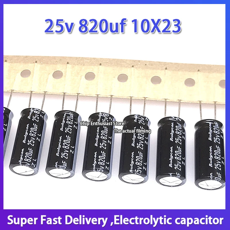 

10PCS Rubycon imported aluminum electrolytic capacitor 25v 820uf 10X23 Ruby ZL high frequency and long life