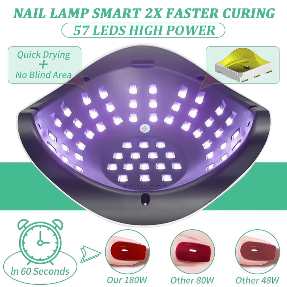 DianaBeauty Lampada per unghie UV LED Lampada per manicure da 180 W per polimerizzare tutti i gel per unghie 57 LED Essiccatore per unghie ad asciugatura rapida con 4 timer Nail Art