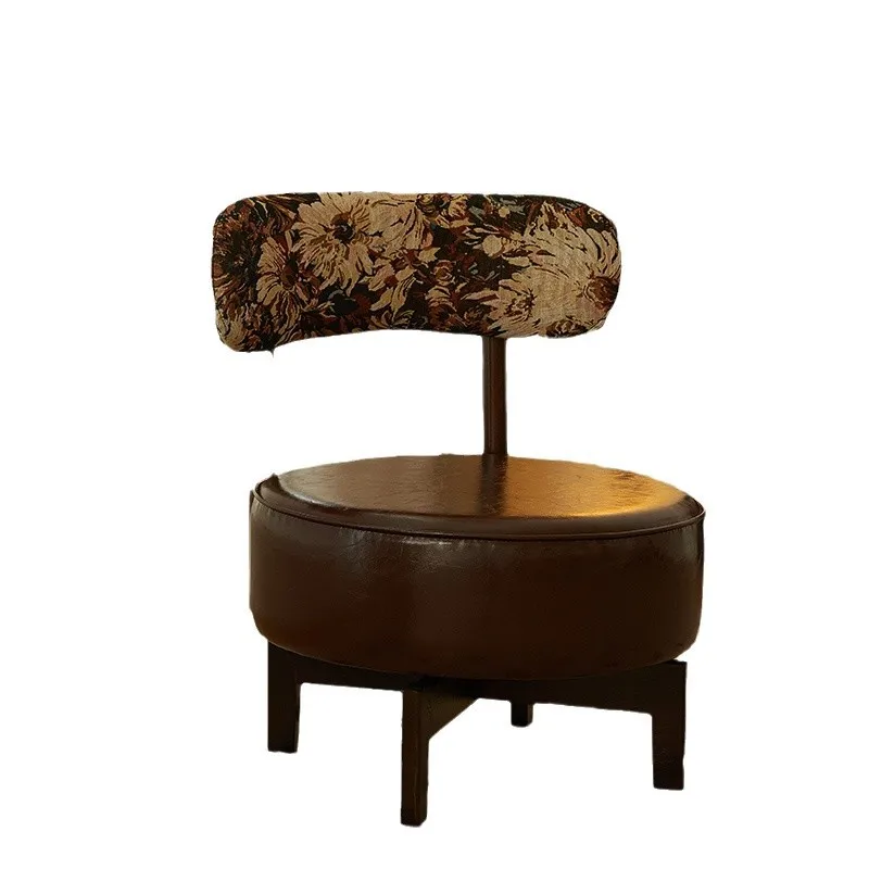 

Retro small sofa chair solid wood stool backrest rotatable home balcony home bedroom reclining leisure backrest chair