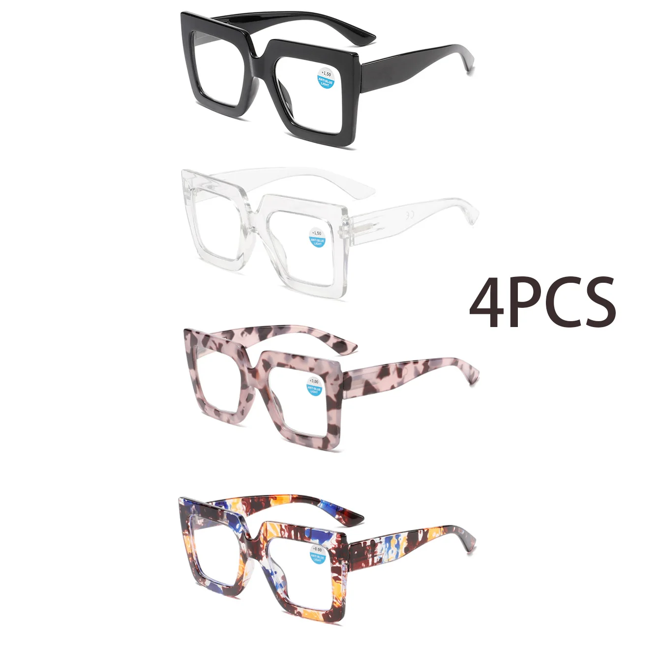 

4 шт. Четыре пары стильных и удобных очков для чтения, анти-синий свет, подходят для мужчин и женщин всех возрастов.