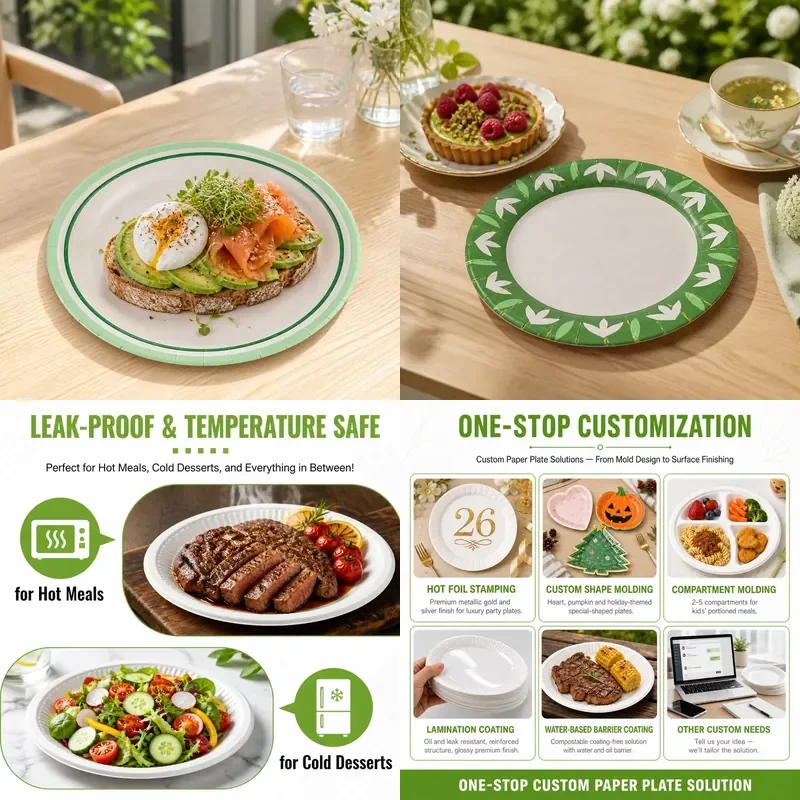 Custom Printing 7 8.5 9 10 Eco Compostable Restaurant Party Kraft Paper Disposable Paper Tray with Logo
