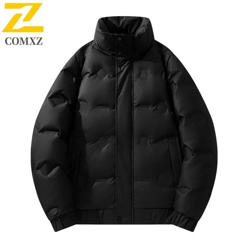 COMXZ 2025 Winter Men's Short Stand Collar Down Jacket Casual Trendy White Duck Feather Coat Lightweight Warm Mid Age Outwear