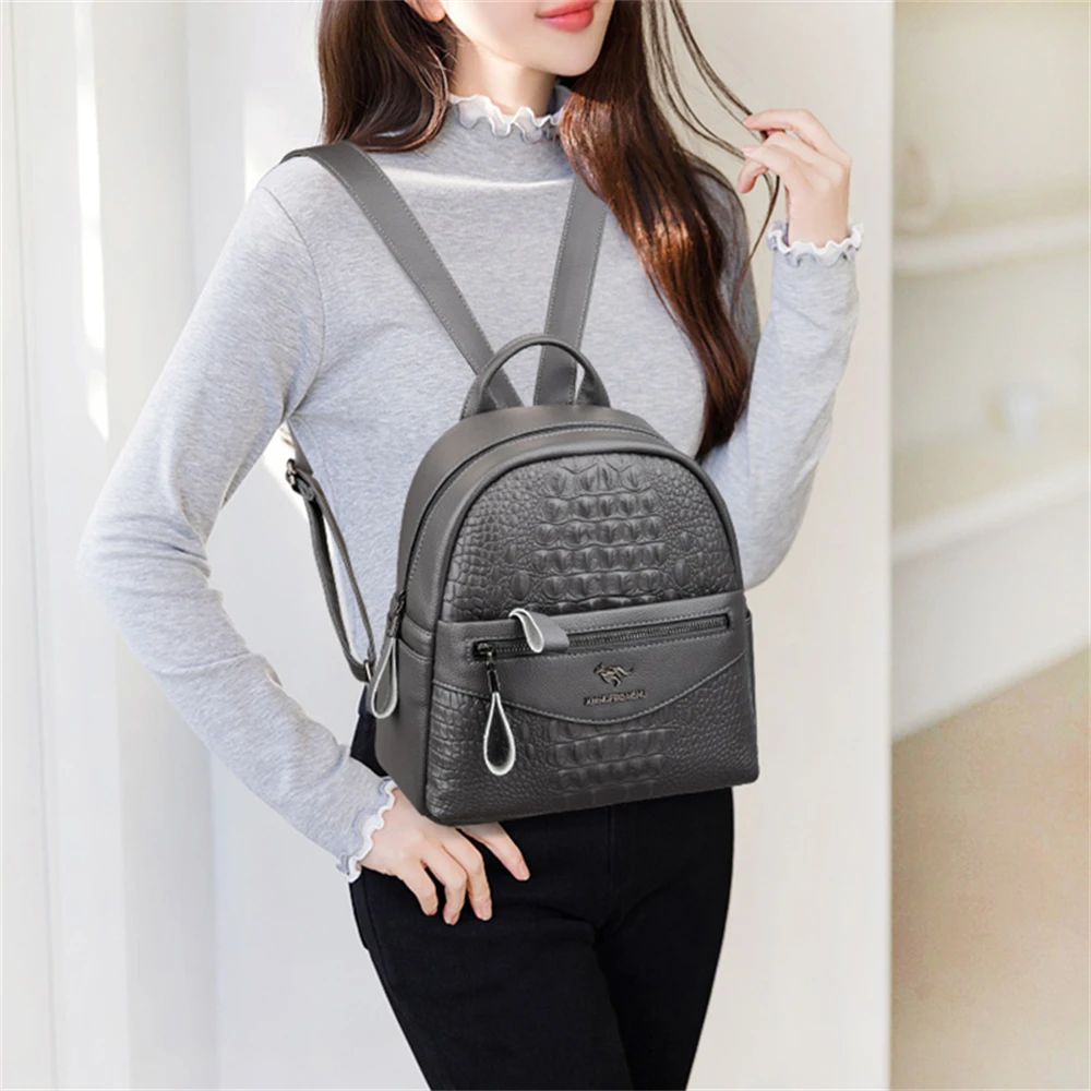 New Solid Color Crocodile Pattern Ladies Backpack Luxury Designer High Quality Leather Women Bag Fashion Ladies Shoulder Bags