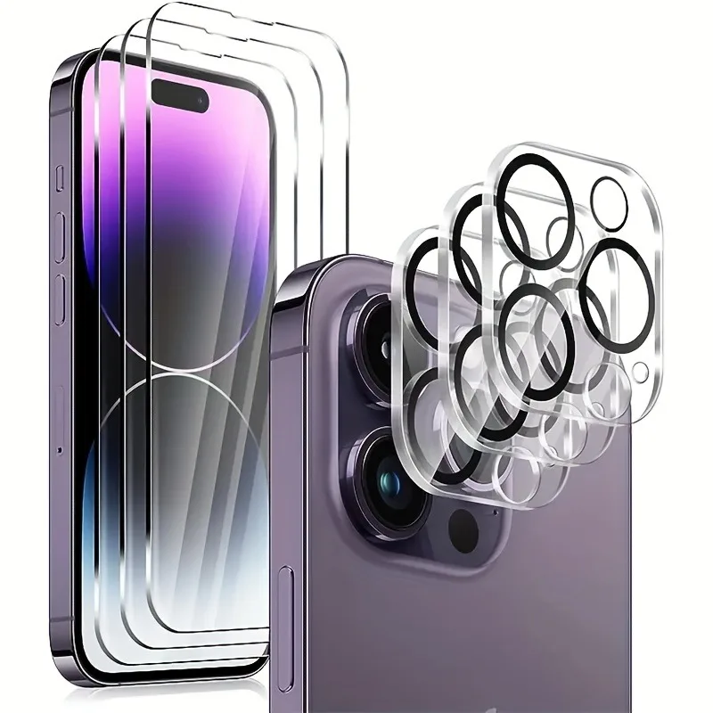

3Pcs Tempered Glass Screen Protector for iPhone 17 16 15 14 13 12 11 Pro Max 15 14 Plus 13 12 11 With 3Pcs Camera Lens Protector