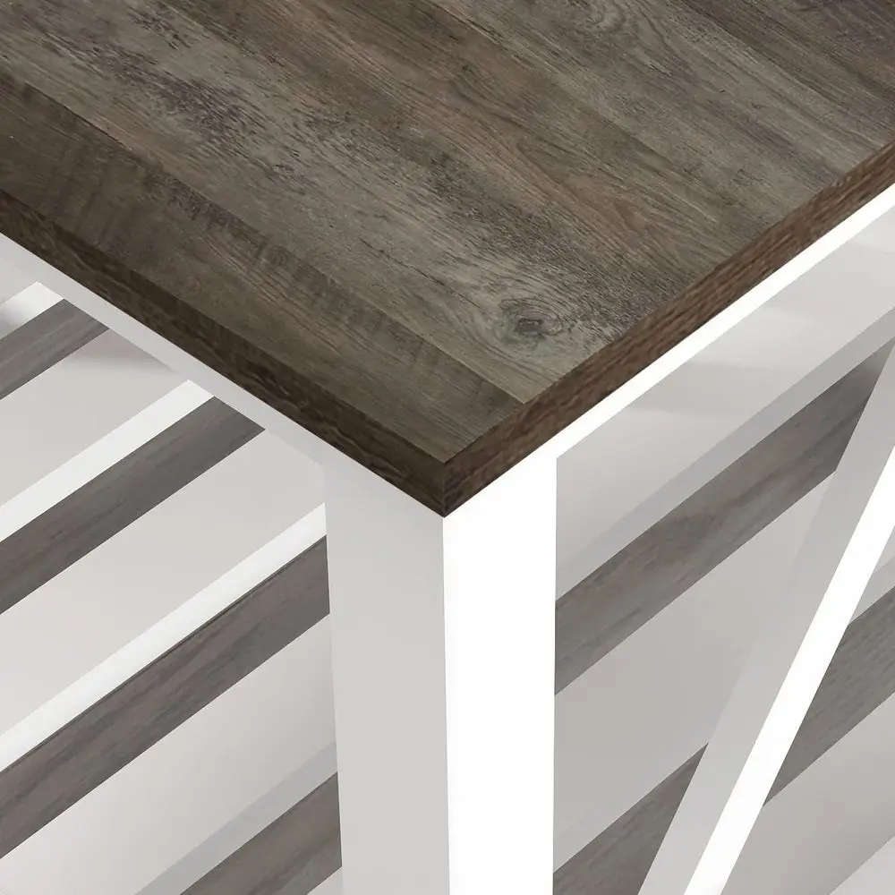 Modern Rectangular 2-Tier White Oak Coffee Table with Slat Shelf and V-Frame for Living Room