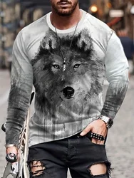 3D Wolf Print Autumn And Winter Men's Top Daily Casual Men's Long Sleeve T-shirt Outdoor Street Fashion Men's Long Sleeve Top