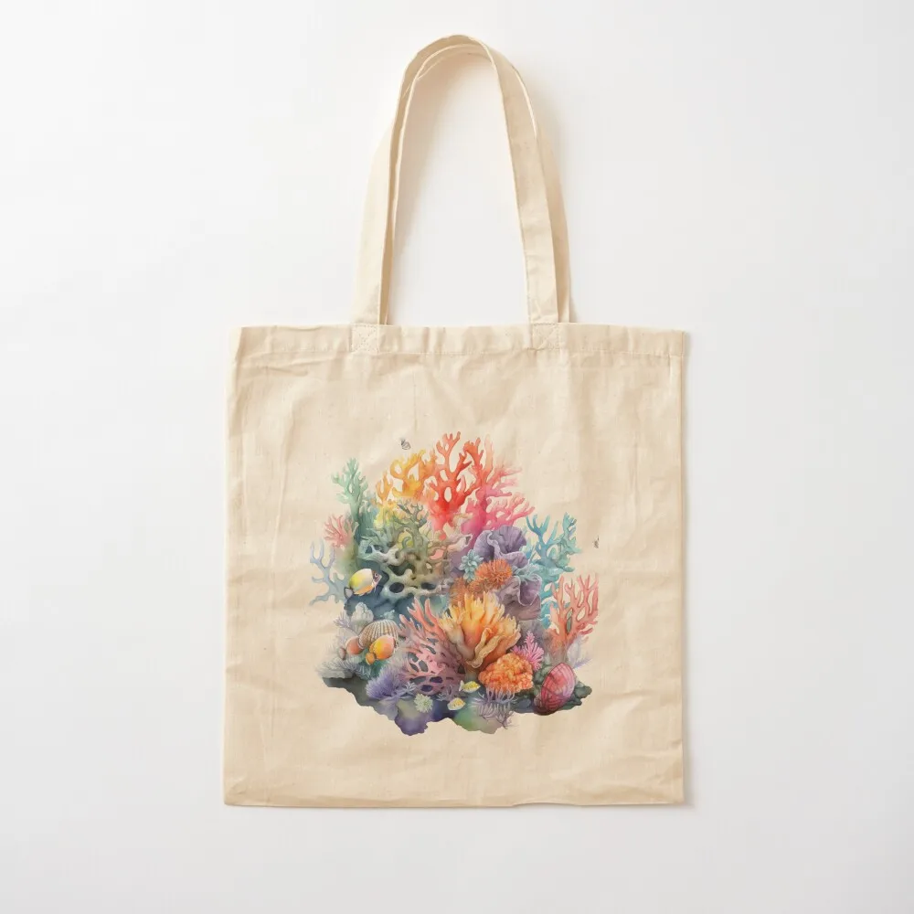 

Coral Reef Watercolor Colorful Reef Underwater Scene The Reef of Life Tote Bag Women's handbag free delivery bags Women's bags