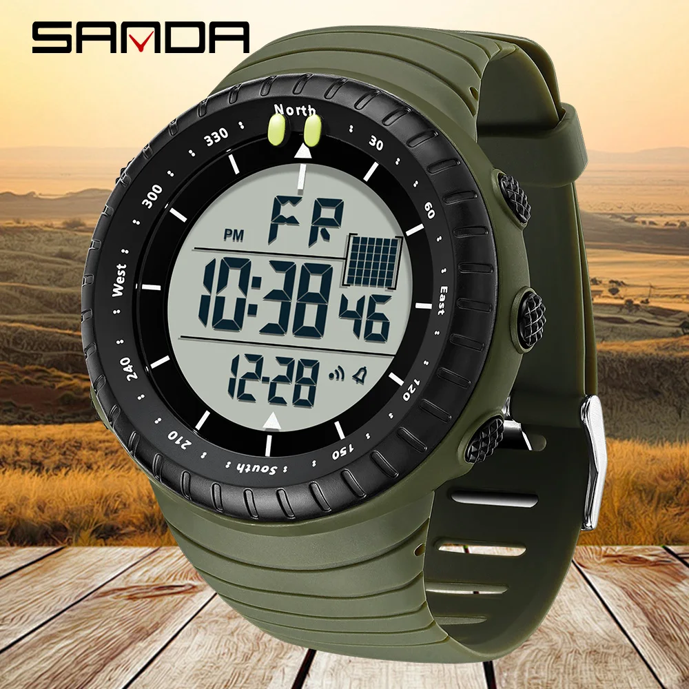 SANDA Новинка 6256, мужские электронные часы с большим циферблатом, уличные водонепроницаемые спортивные часы, ночник, будильник, многофункциональные часы