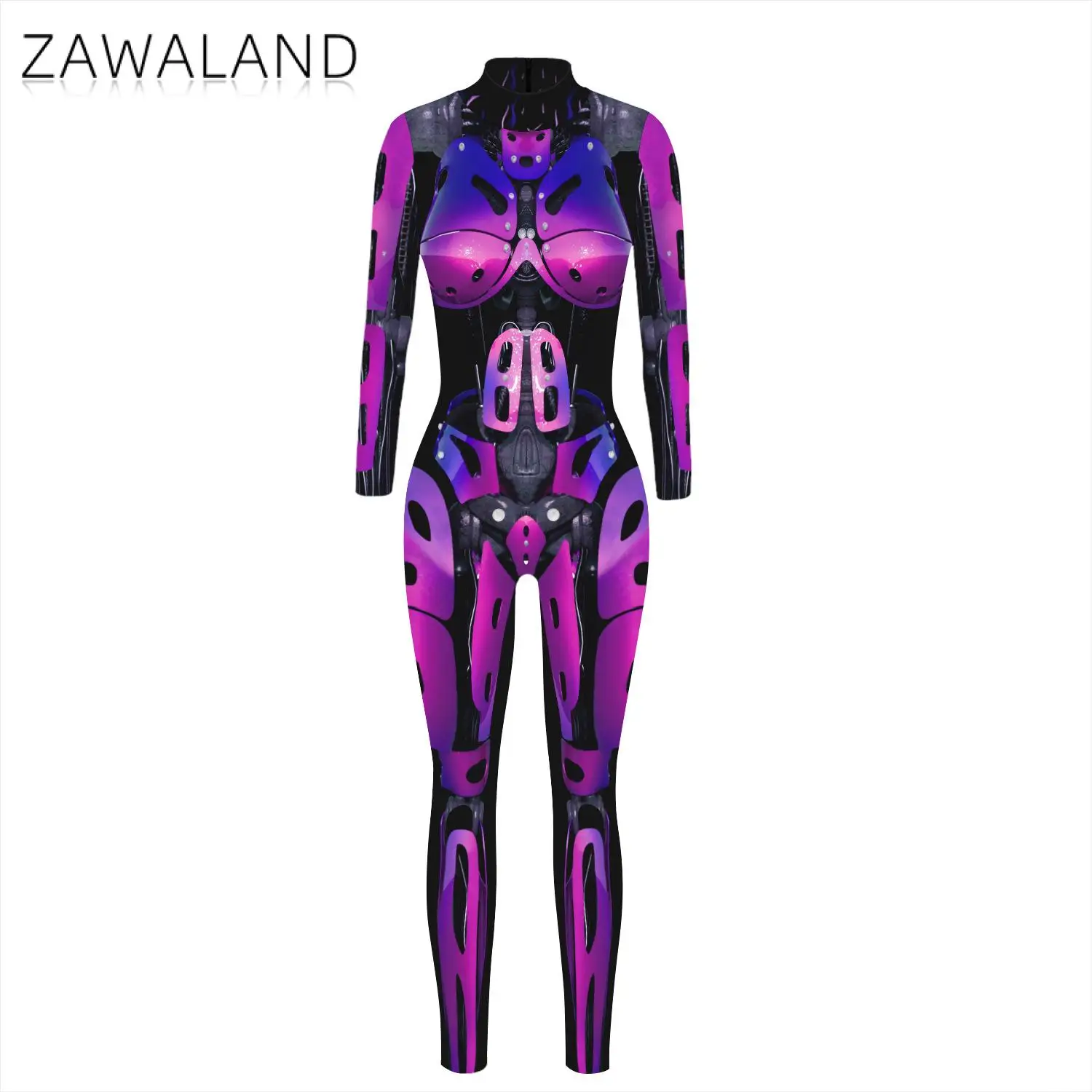 Zawaland Robot Punk Jumpsuit Catsuit Sexy Volwassen 3D Digital Printing Cosplay Kostuums Zentai Halloween Party Spandex Bodysuit