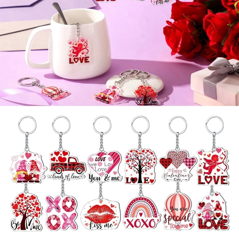 60 Pcs Valentine's Day Keychain Set Durable Acrylic Keychain Valentine Key Holder for Couples Handmade Jewelry Gift