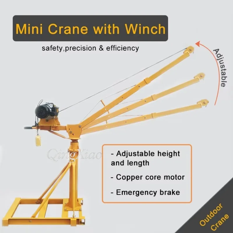 300Kg Portable Rotating Arm Lifting Hoist 220V Electric Material Lifter Crane For Outdoor Building Renovation Safe Reliable