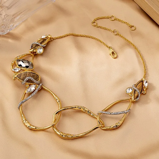 

European and American metal zircon double tone gemstone necklace