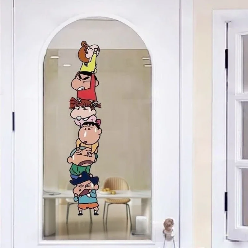 Cartoon Leuke Crayon Shin-chan Stickers Vensterglas Deur Woonkamer Schuifdeur Anti-collision Herinnering Stickers Groothandel