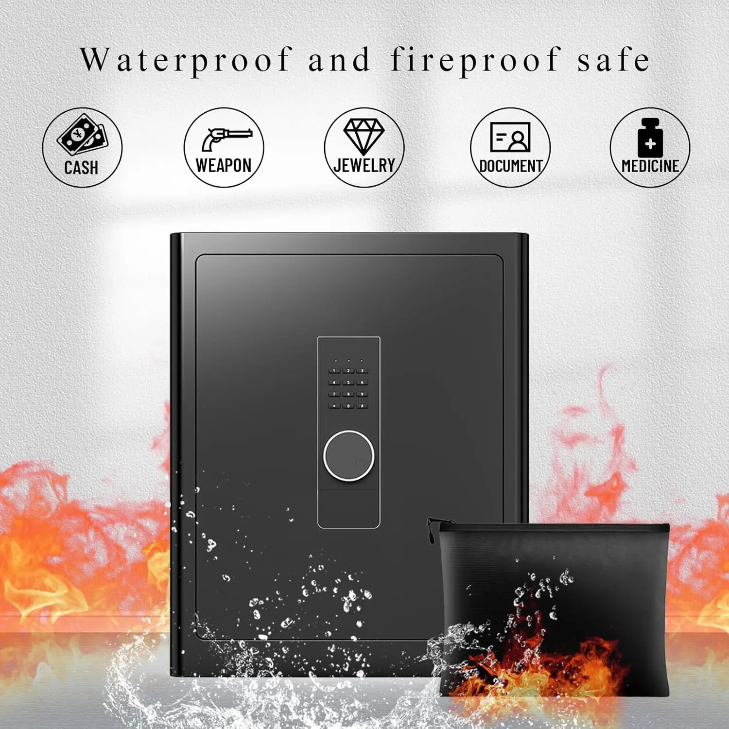 Grande Fireproof Home Safe, 2.0 Cub, Fireproof Documentos Bag, Digital Keypad Key, prateleira removível, Segurança pessoal