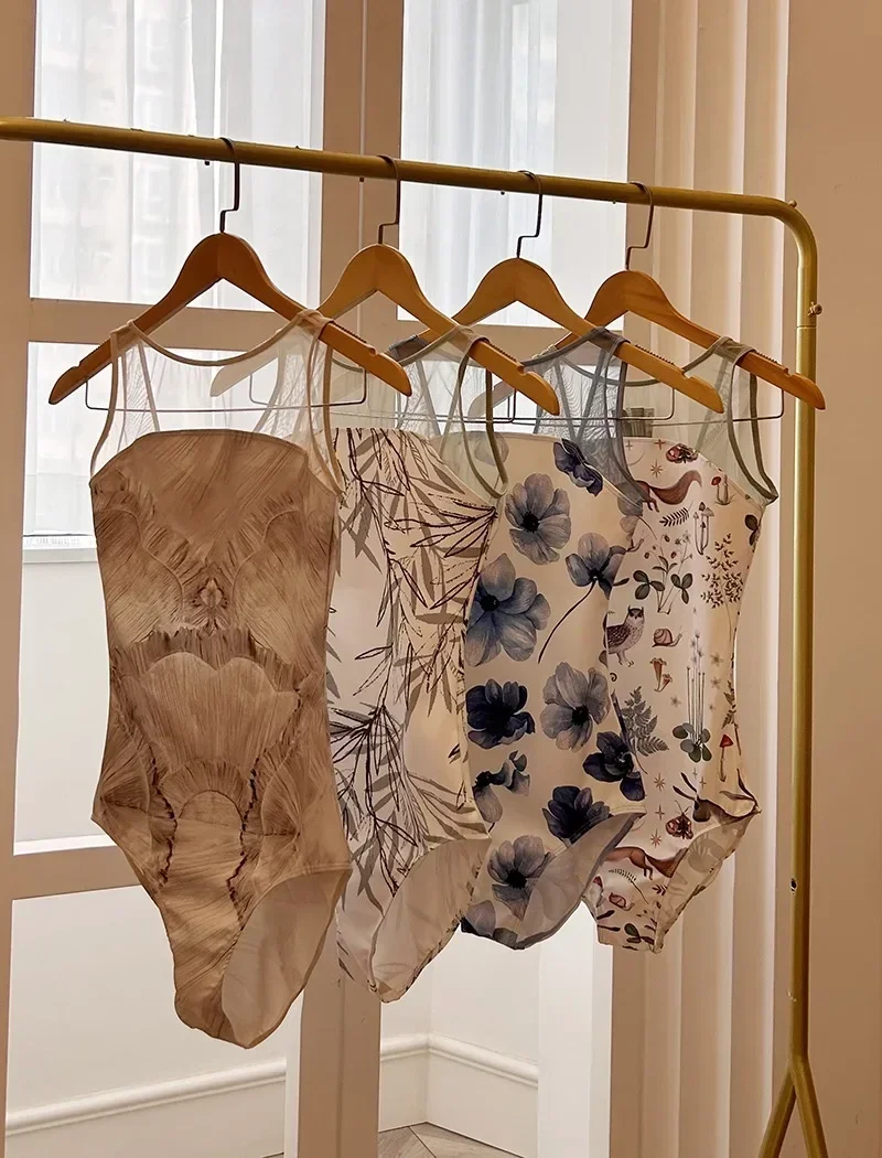 

Балетный комбинезон, женский новый стиль, элегантный танцевальный купальник с принтом для взрослых, без рукавов, тренировочный костюм для балета, новая одежда для йоги