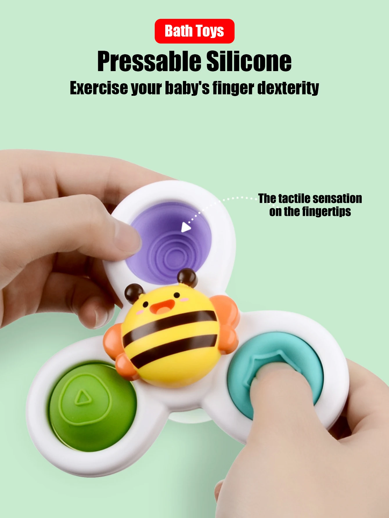 3Pcs Suction Cups Spinning Top Toy For Baby Game Infant Teether Relief Stress Educational Rotating Rattle Bath Toys For Children