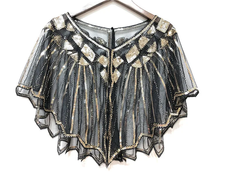 Vintage 1920S Flapper Shawl Sequin Short Cape Beaded Women Evening Wrap Poncho Shrug Gatsby Party Mesh Bolero Cover Up Scarf Top