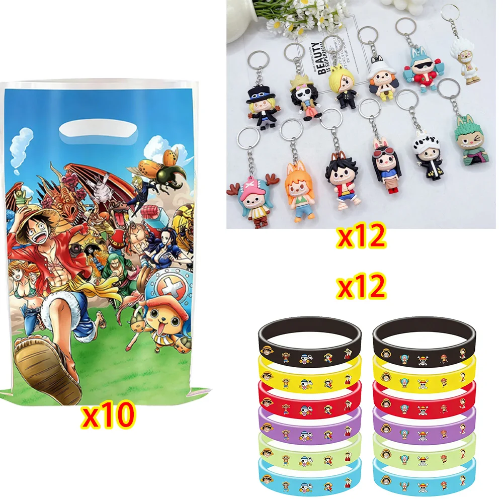 One Piece Anime Figuren Aufkleber Schlüsselanhänger Luftballons One Piece Anime Party-Set One Piece Themen-Geschenke für Gäste Babyparty