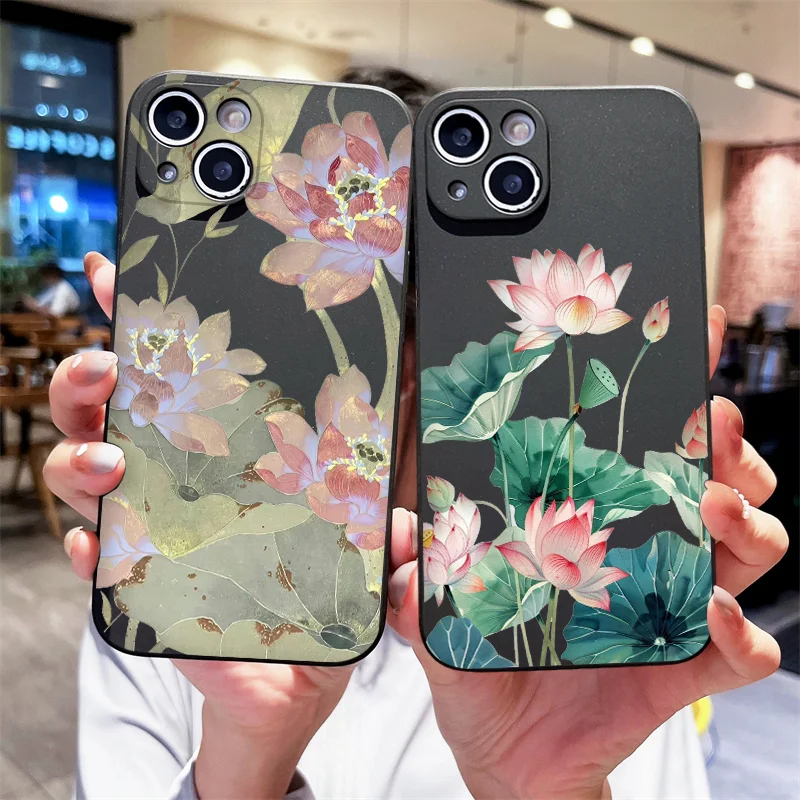 Винтажный силиконовый чехол для телефона с рисунком тушью и цветами лотоса для Samsung Galaxy A53 A35 A55 A16 A54 A14 15 A53 A52 5G противоударный чехол