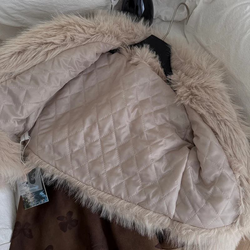 Vintage Velvet Butterfly A-Line Dress Fashion Warm Imitation Fox Fur Short Overcoat Korean Style Strap Mini Dress with Belt