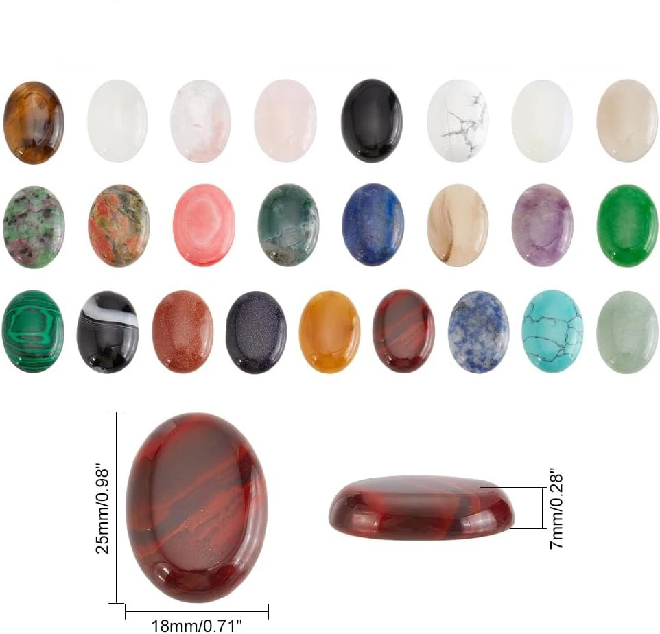 10pcs Flatback, Oval Stone Gem Semi-Precious Gemstones Beads Quartz Chakra Crystal Stones for Bracelet Necklace Earring Jewelry