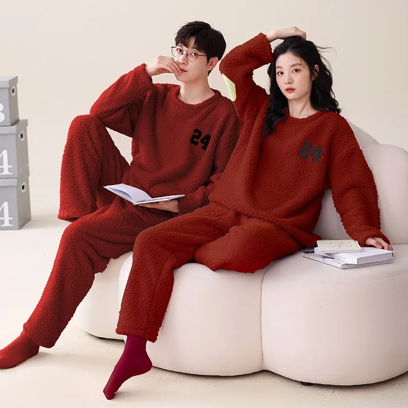 Couple Matching Pajamas For Lovers Flannel Winter Autumn Sleepwear Long Sleeve Pijama Mujer Men Women Casual Home Clothes