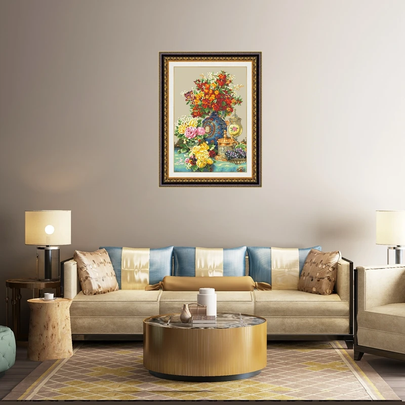 

Flowers and grapes cross embroidery kit flower pattern design 18ct 14ct 11ct unprint canvas Cross-stitch DIY needlework