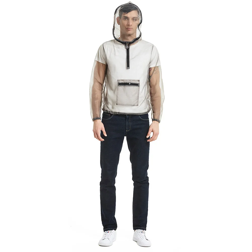 

Outdoor Ultralight Gray L Mesh Hooded Bug Protective Mosquito Shirt Shield for Hiking Camping Fishing Gardening