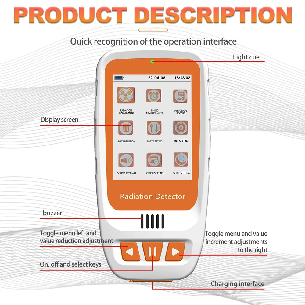 AIKESI HFS-20 Portable Handheld Sensitivity Geiger Counter Dosimeter Nuclear Radiation Detector Beta Gamma X-ray Monitor