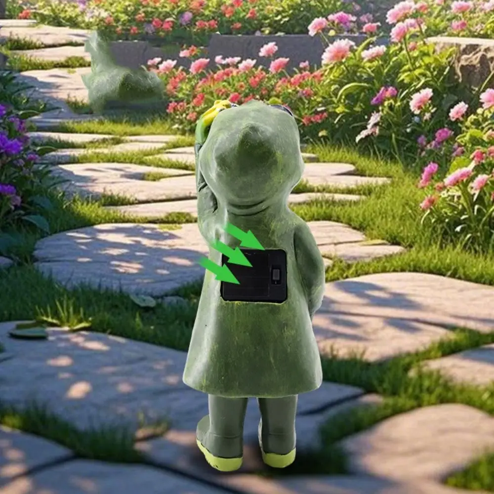 

Crafts Resin Raincoat Frog Statue Ornament Waterproof Solar Powered Animal Sculpture Cute Miniatures Figurine Courtyard