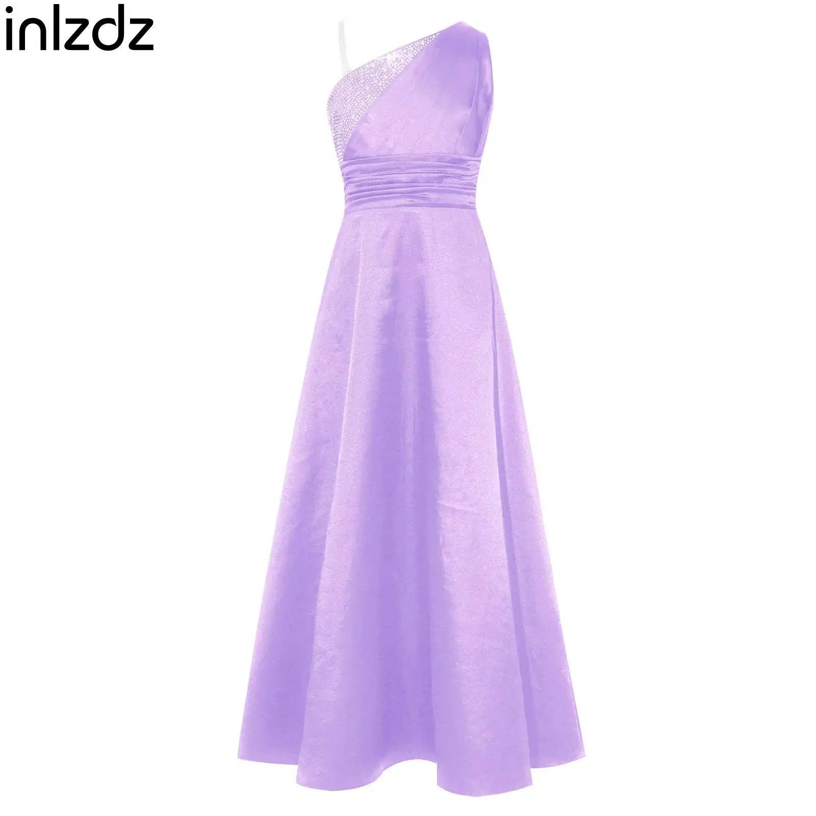 Mädchen Geburtstag Hochzeit Brautjungfernkleider Elegantes Prinzessinnen-Partykleid Kinder Einschultriges Rüschen-Strass-Satin-Maxikleid