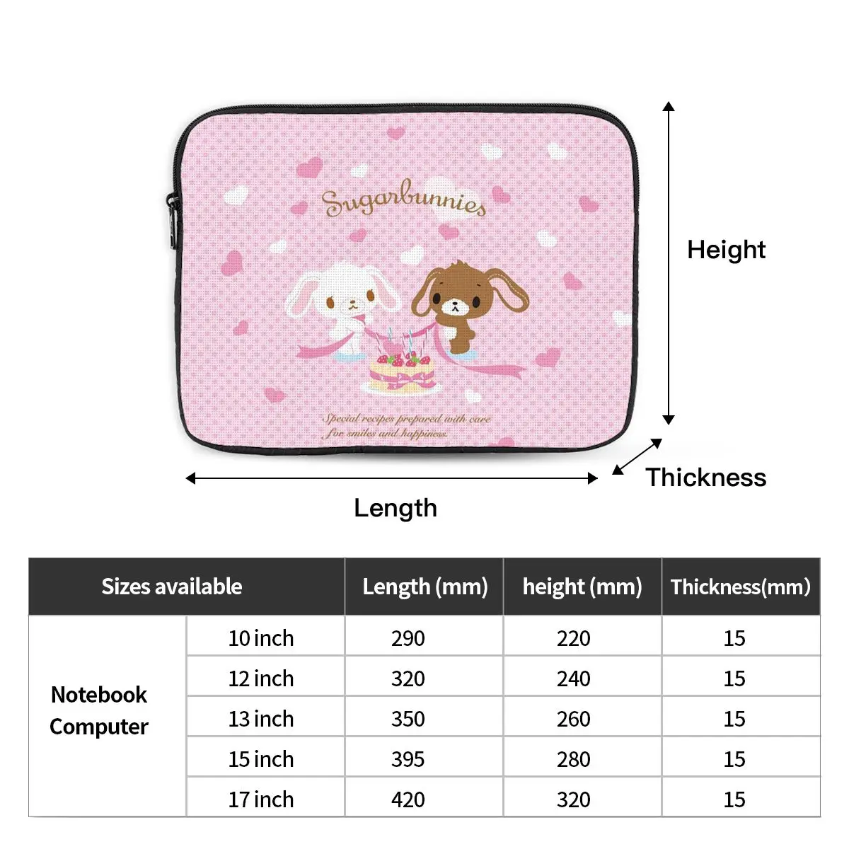 Sugarbunnies-funda para portátil, funda para portátil de 10, 12, 13, 15 y 17 pulgadas, funda para portátil, funda para tableta a prueba de golpes