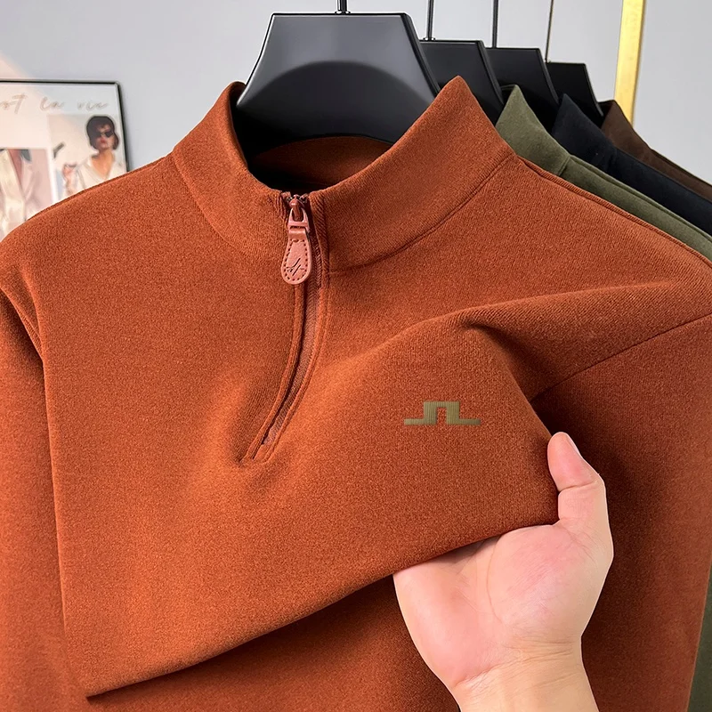 Men's Autumn Long Sleeved T-Shirt, German Velvet Zipper Printed Long Sleeved, High-Quality Casual and Fashionable Men's Clothing