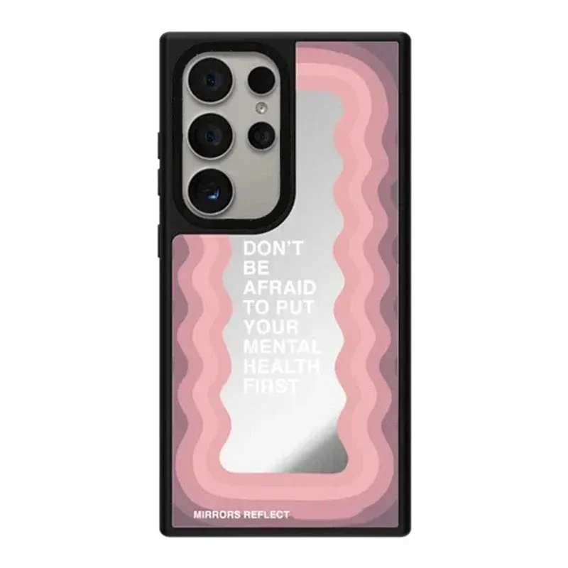 Wave Mirror Surface Black Border Magnetic Case for Samsung Galaxy S25 + Plus S24 S23 Ultra S25U Cover Case