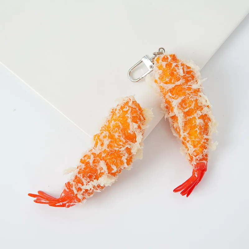 Simulated Food Keychain Creative Fried Vegetables Broccoli Tempura Shrimp Seafood Model Bag Pendant Gift Ornaments Jewelry